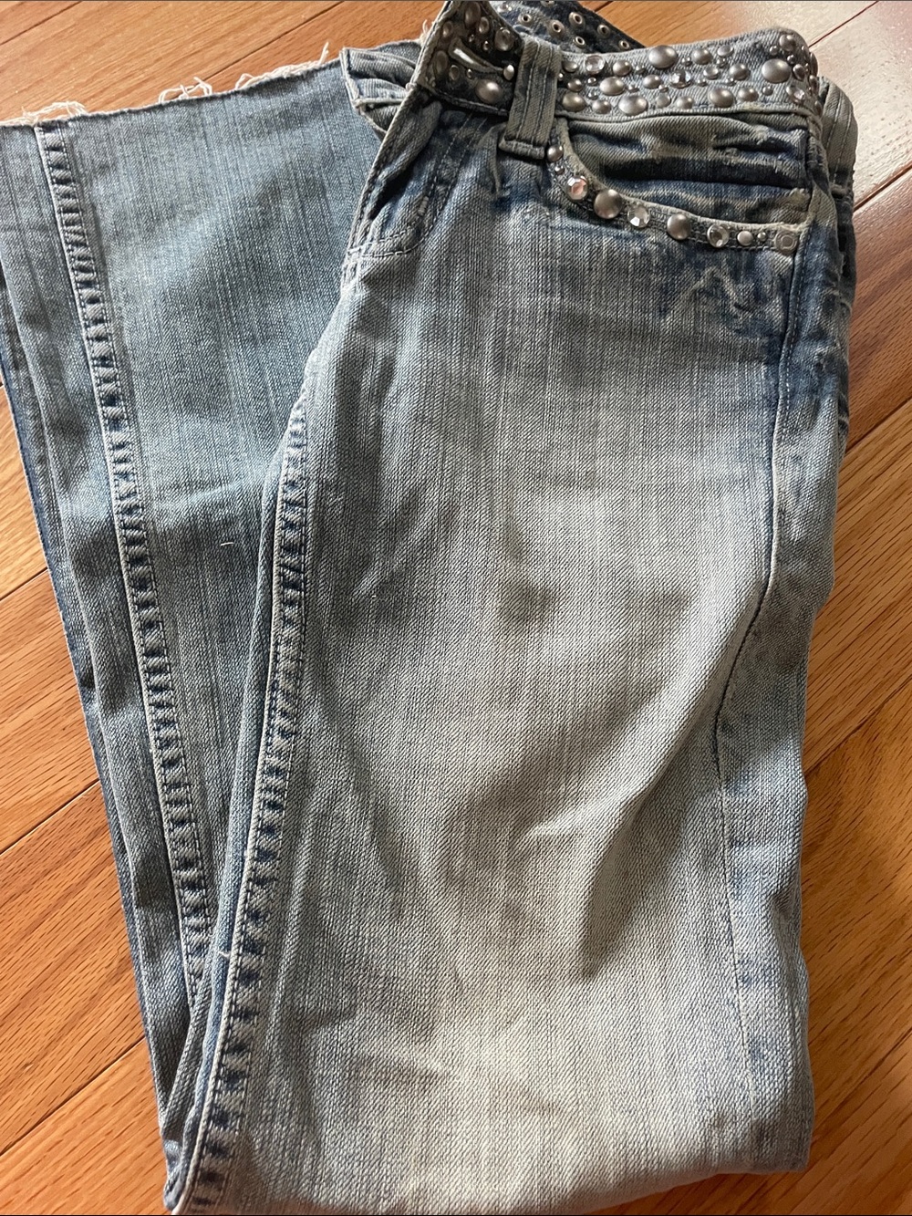Use me jeans y2k Light Blue Boot Cut Women’s Jeans with Studded Waistband